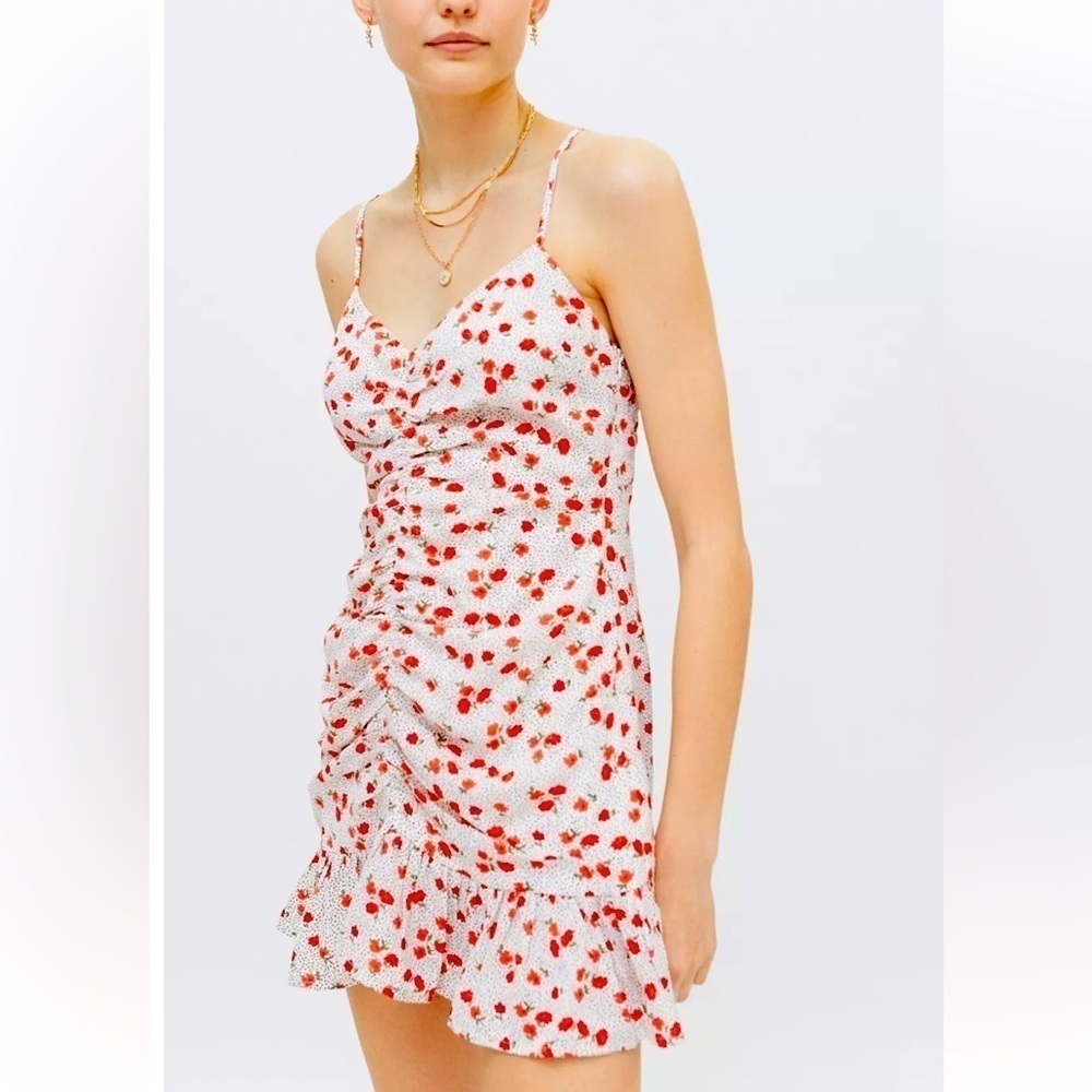URBAN OUTFITTERS Mar Polka Dot Cinched Mini Dress Red and White Summer